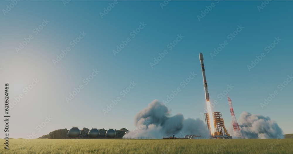 Launchpad Complex, Preparing a rocket for launch with a crew on a space expedition. Stock