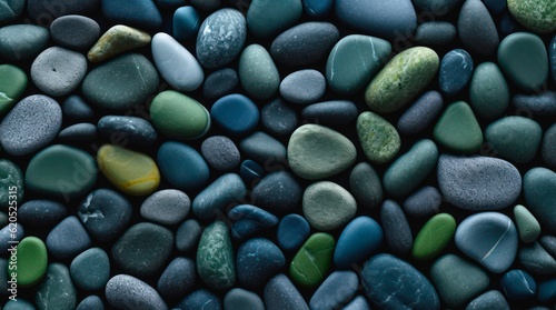 Gray pebbles background. Smooth stones texture. Generative AI. © Hanna