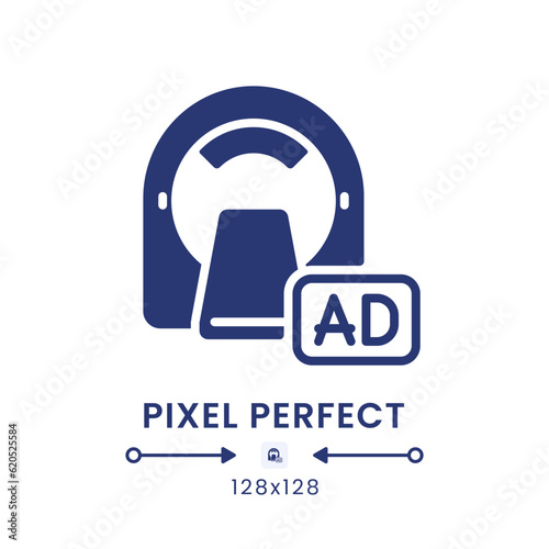 Functional magnetic resonance imaging black solid desktop icon. Brain scanning. Pixel perfect 128x128, outline 4px. Silhouette symbol on white space. Glyph pictogram. Isolated vector image
