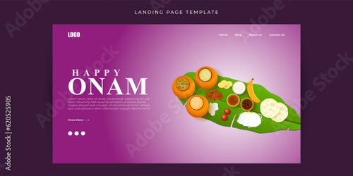 Vector illustration of Happy Onam Website landing page banner mockup Template photo