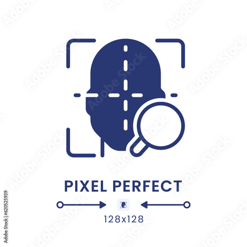Facial coding black solid desktop icon. Face recognition. Measuring human emotions. Pixel perfect 128x128, outline 4px. Silhouette symbol on white space. Glyph pictogram. Isolated vector image