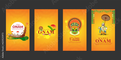 Vector illustration of Happy Onam social media story feed set mockup template