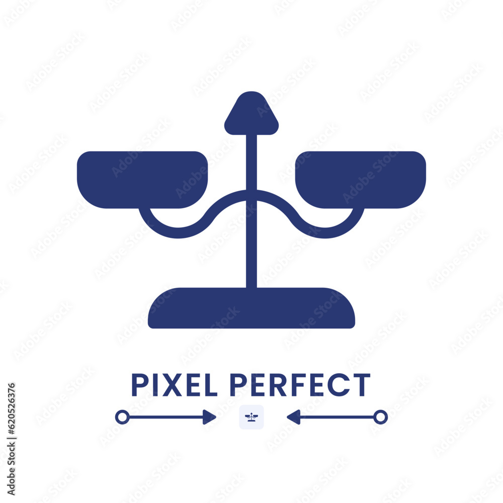 Balance scales black solid desktop icon. Weight measuring device. Court justice. Equality symbol. Pixel perfect, outline 4px. Silhouette symbol on white space. Glyph pictogram. Isolated vector image Balance scales black solid desktop icon. Weight measuring device. Court justice. Equality symbol. Pixel perfect, outline 4px. Silhouette symbol on white space. Glyph pictogram. Isolated vector image
