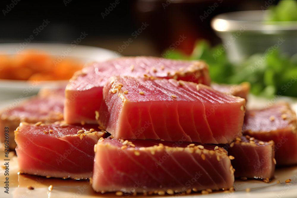 Raw Tuna Fillet with Spices. Created using generative AI tools Raw Tuna Fillet with Spices. Created using generative AI tools