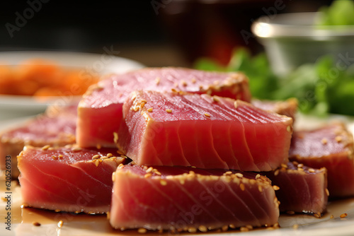 Raw Tuna Fillet with Spices. Created using generative AI tools