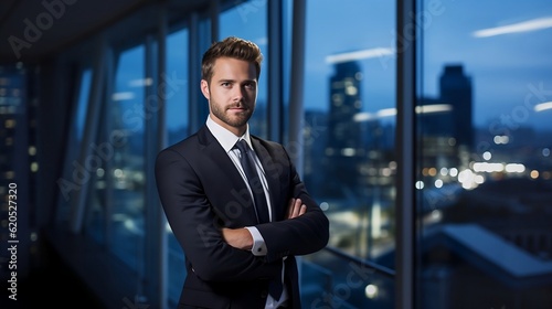 Professional businessman showing confidence in a sleek office. AI Generative