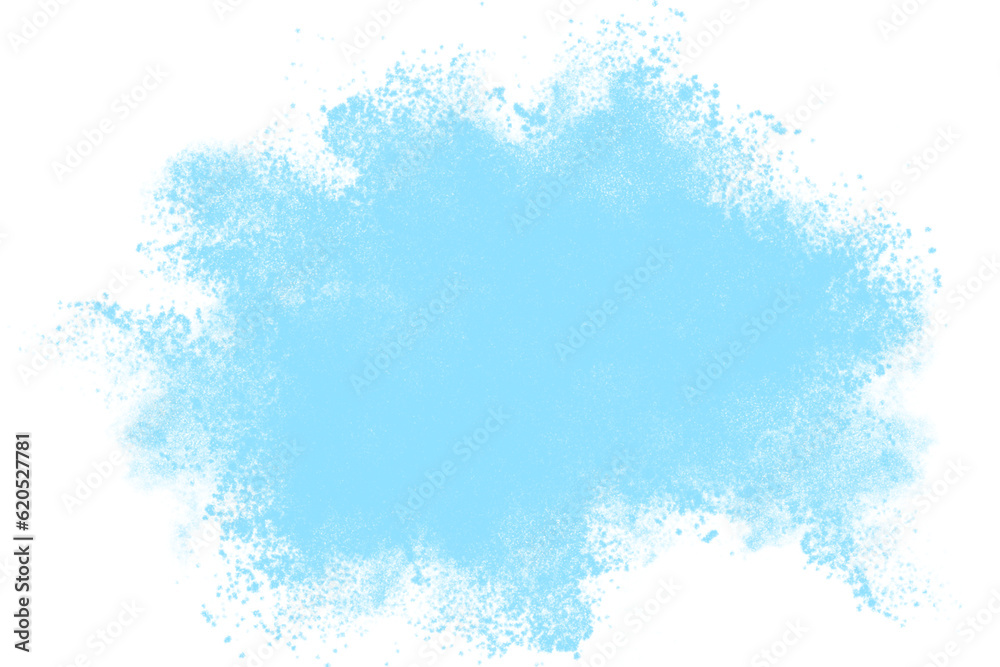Blue powder explosion on transparent white background, PNG