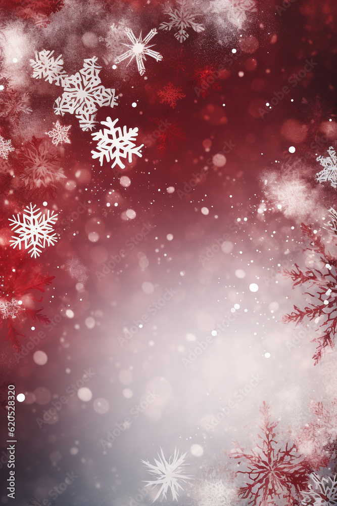 Red Christmas festive background with snowflakes and copy space. Generative Ai Red Christmas festive background with snowflakes and copy space. Generative Ai