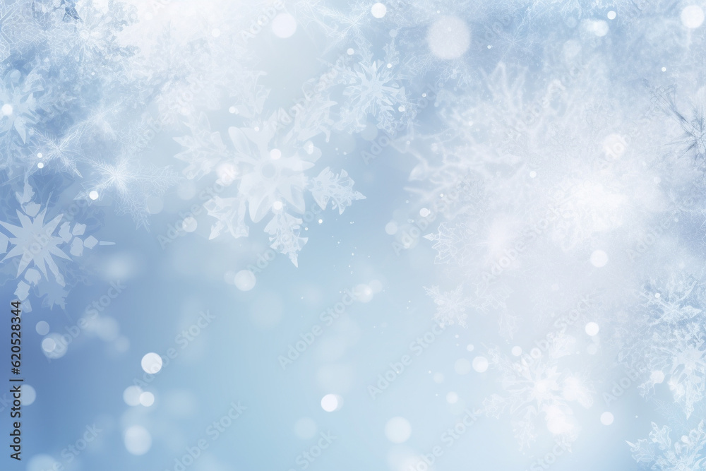 Blue Christmas festive background with snowflakes and copy space. Generative Ai
