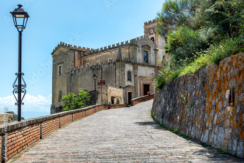 A view of the church S. Nicola of the village of Savoca, Sicily, Italy. The town was the location for the scenes set in Corleone of Francis Ford Coppola's The Godfather. photo