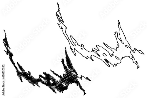 Lake of Spednic (Canada, United States, North America, us, part of the Chiputneticook Lakes) map vector illustration, scribble sketch Palfrey, Spednik or Spednick Lake map