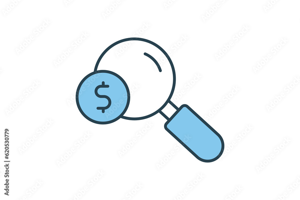 Paid search icon. search icon with dollar money. Flat line icon style design. Simple vector design editable Paid search icon. search icon with dollar money. Flat line icon style design. Simple vector design editable
