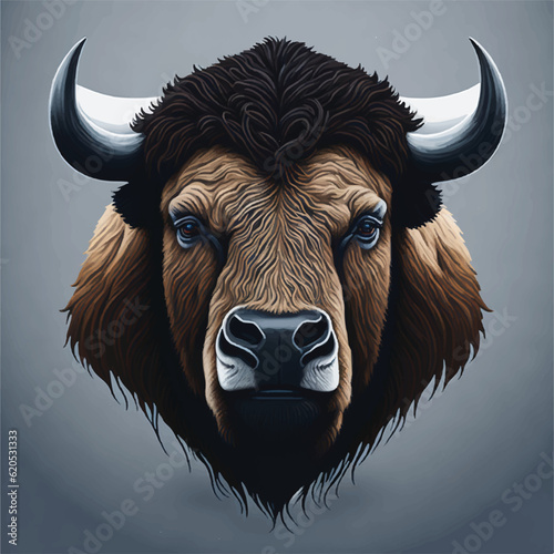 bison, face, vector, illustration, white, background photo