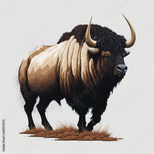 bison, face, vector, illustration, white, background photo