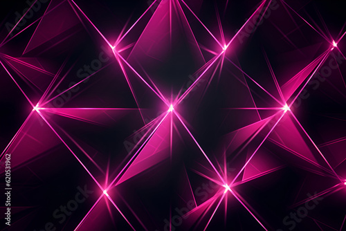 Abstract, geometric pattern in pink neon color on a black background.