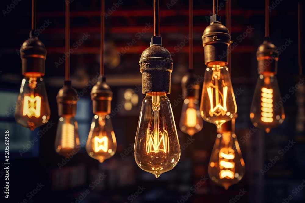 Decorative antique Edison style light bulbs - Generative ai Decorative antique Edison style light bulbs - Generative ai