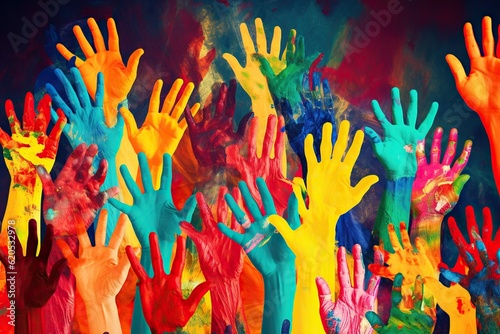 Multicolored Hands Paint the Canvas of Vibrant Community Connection - Generative ai
