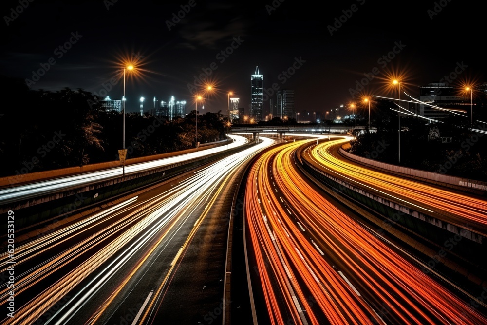 Vibrant Red and White Light Trails: Dynamic Nighttime Energy - Generative ai
