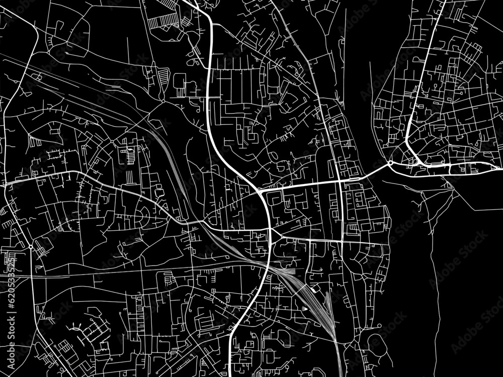 Vector road map of the city of  Frankfurt am Oder in Germany on a black background.