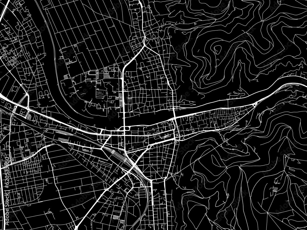 Vector road map of the city of  Heidelberg in Germany on a black background.
