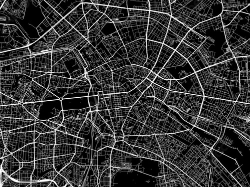 Vector road map of the city of  Berlin centrum in Germany on a black background.