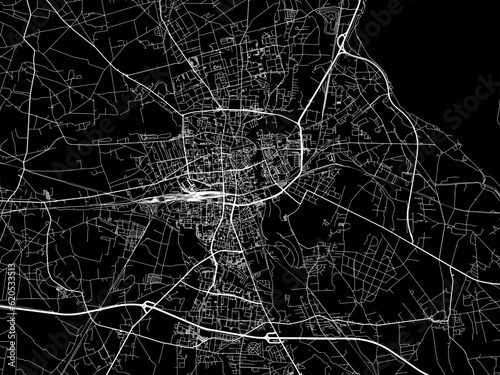 Vector road map of the city of Cottbus in Germany on a black background.