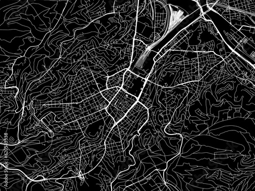 Vector road map of the city of  Stuttgart in Germany on a black background.