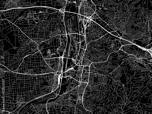 Vector road map of the city of  Heilbronn in Germany on a black background.