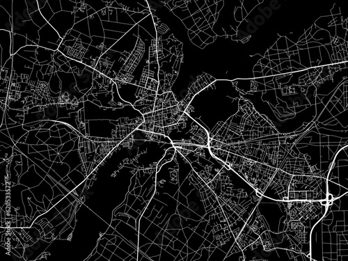 Vector road map of the city of Potsdam in Germany on a black background.