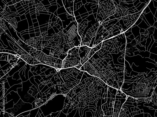 Vector road map of the city of  Reutlingen in Germany on a black background.