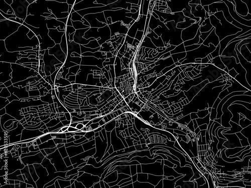 Vector road map of the city of Aalen in Germany on a black background.