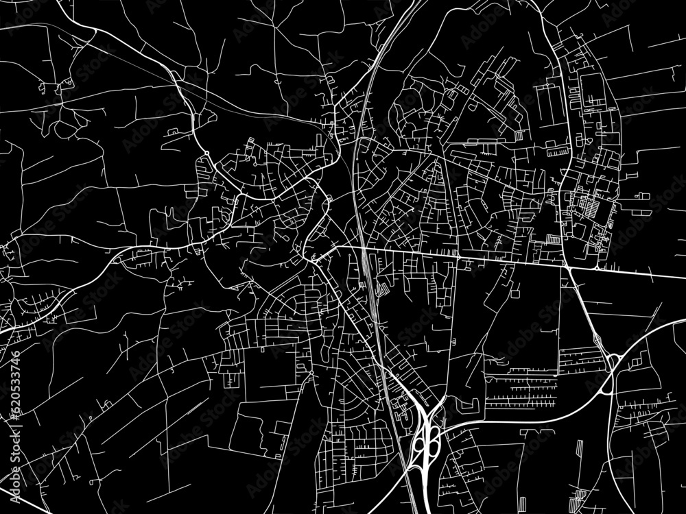 Vector road map of the city of  Dachau in Germany on a black background.