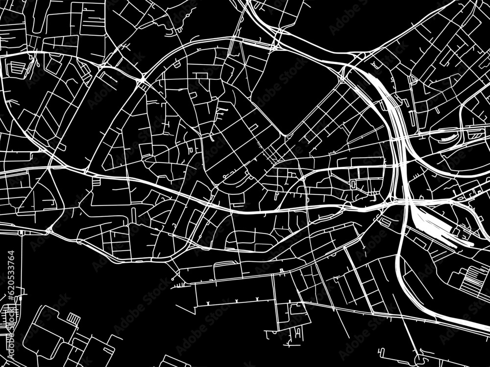 Vector road map of the city of  Hamburg Zentrum in Germany on a black background.
