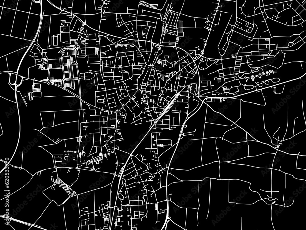 Vector road map of the city of  Erding in Germany on a black background.