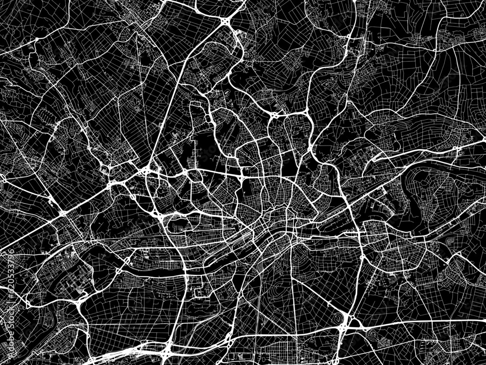 Vector road map of the city of Frankfurt am Main Metropole in Germany on a black background. Vector road map of the city of Frankfurt am Main Metropole in Germany on a black background.