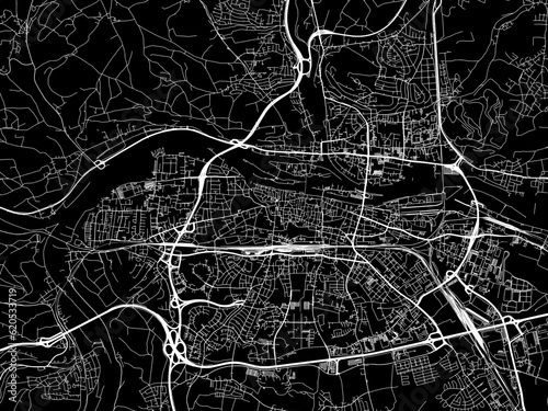 Vector road map of the city of  Regensburg in Germany on a black background.