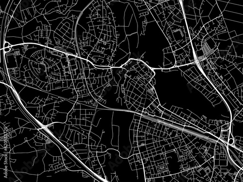 Vector road map of the city of  Furth in Germany on a black background.