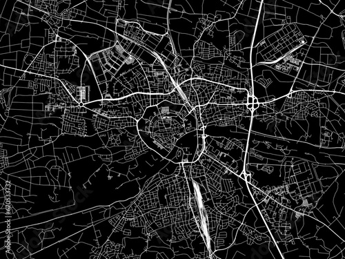 Vector road map of the city of  Ingolstadt in Germany on a black background.