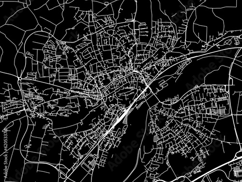 Vector road map of the city of  Freising in Germany on a black background.