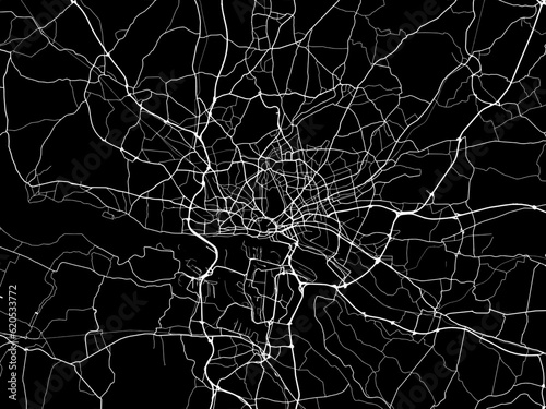 Vector road map of the city of  Hamburg Metropole in Germany on a black background.