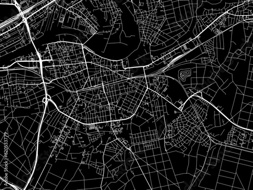 Vector road map of the city of  Offenbach am Main in Germany on a black background.