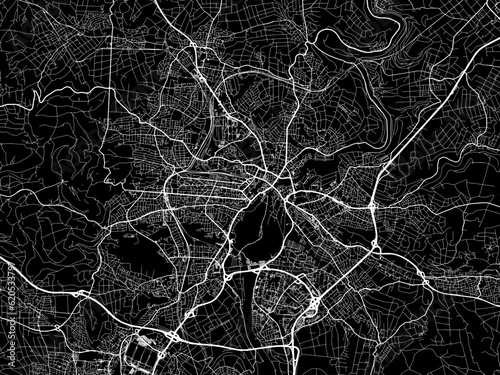 Vector road map of the city of  Kassel in Germany on a black background.