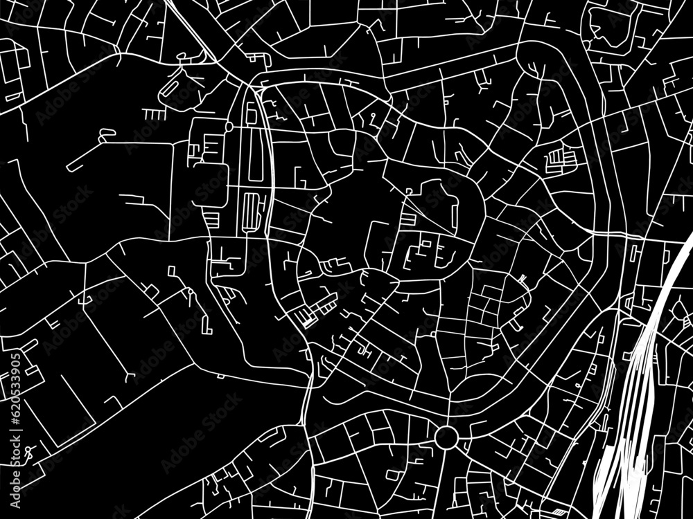 Vector road map of the city of  Munster Zentrum in Germany on a black background.