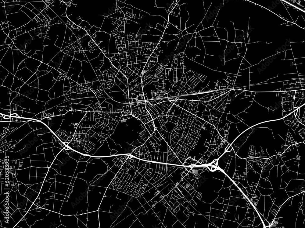 Vector road map of the city of  Delmenhorst in Germany on a black background.
