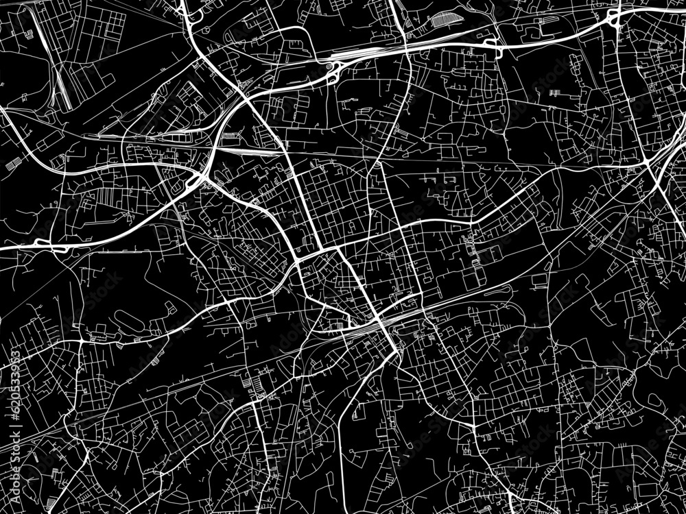 Vector road map of the city of  Gelsenkirchen in Germany on a black background.