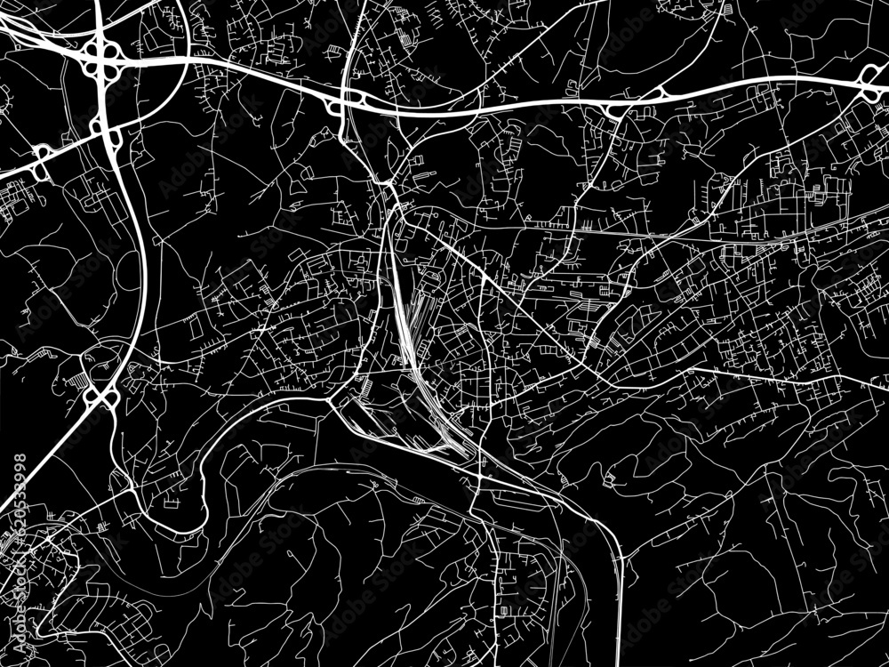 Vector road map of the city of  Witten in Germany on a black background.