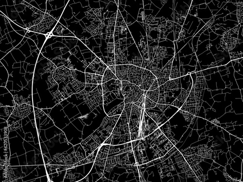 Vector road map of the city of  Munster in Germany on a black background.