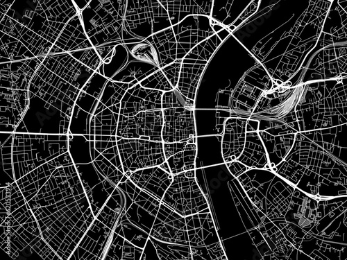 Vector road map of the city of  Koln in Germany on a black background.