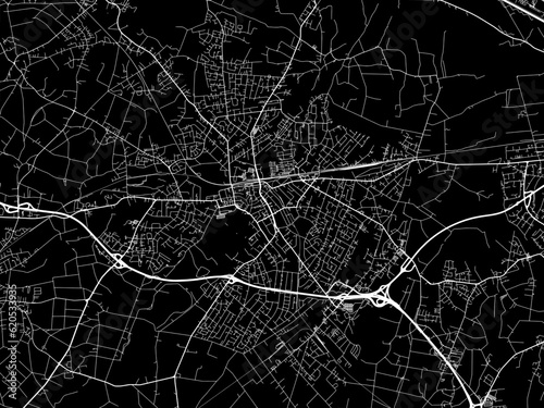 Vector road map of the city of  Delmenhorst in Germany on a black background.