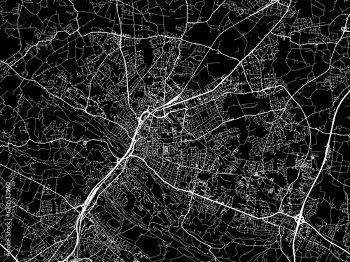Vector road map of the city of Bielefeld in Germany on a black background.